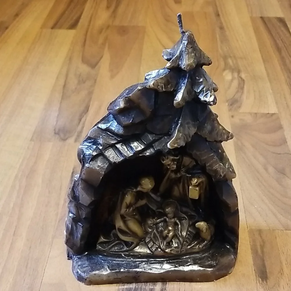 Vintage Carved Wax Candle Nativity Scene Christmas Holiday